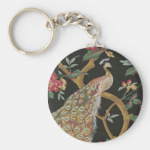 Elegant Peacock On Black Key Chain