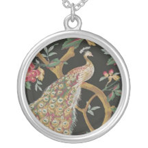 Elegant Peacock On Black Necklace