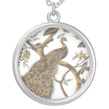 Elegant Peacock On White Necklace