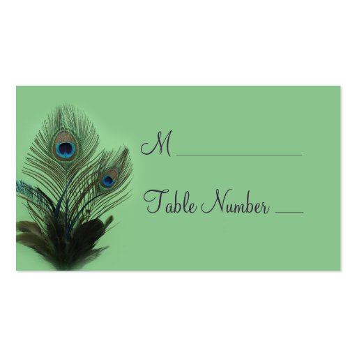Elegant Peacock Place Card (green) Business Card Template (front side)