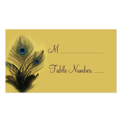 Elegant Peacock Place Card (yellow) Business Card (front side)
