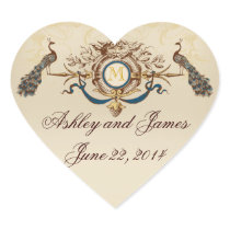 Elegant Peacock Save the Date Stickers Heart Shape