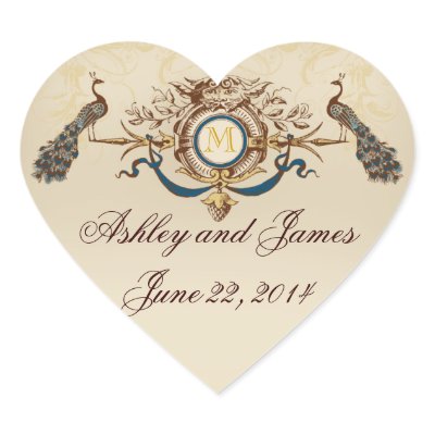 Elegant Peacock Save the Date Stickers Heart Shape