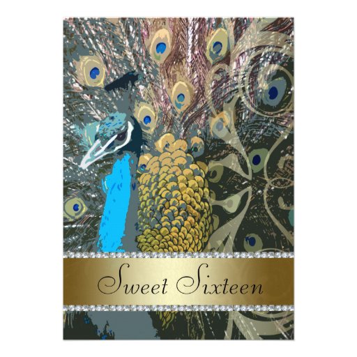 Elegant Peacock Sweet Sixteen Party Invitation