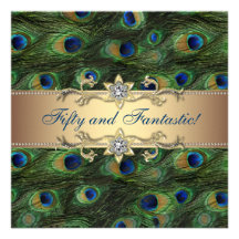 Elegant Peacock Womans 50th Birthday Party Personalized Announcement