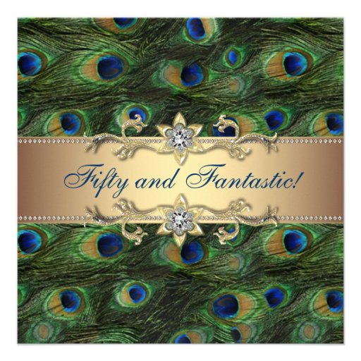 Elegant Peacock Womans 50th Birthday Party Personalized Announcement