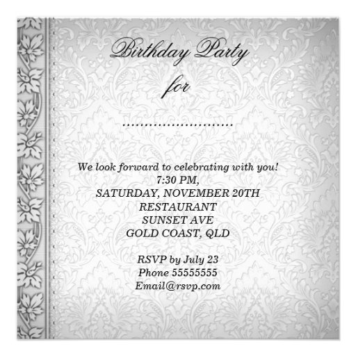 Elegant Pearl White Silver Birthday Party Invites