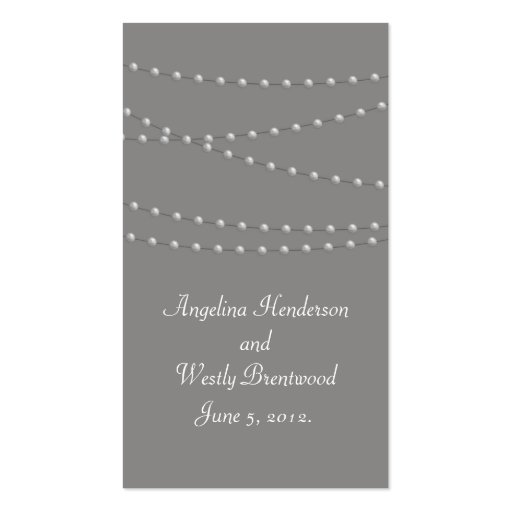 Elegant Pearls on Gray Wedding Website Card Business Card (front side)