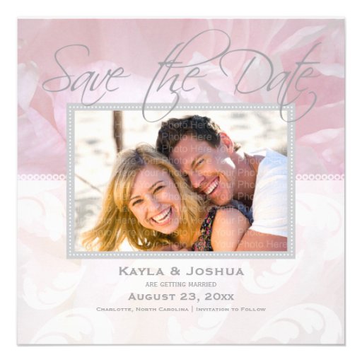 Elegant Peony Save the Date: Silver Custom Announcement