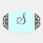 Elegant Personal Monogram in Chocolate and Teal Oval Stickers