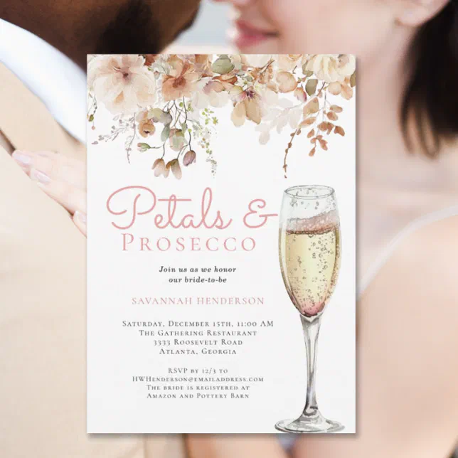 Elegant Petals And Prosecco Floral Bridal Shower Invitation Zazzle