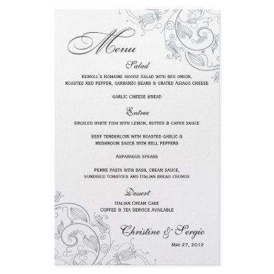 Elegant Pewter Floral Wedding Menu Personalized Stationery