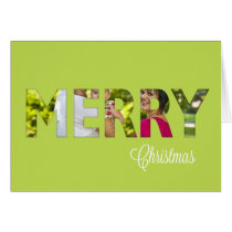 Elegant Photo Christmas Card Peekaboo in Green cards