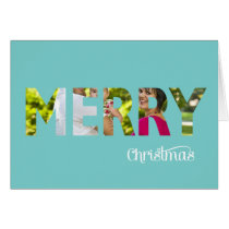 Elegant Photo Christmas Card Peekaboo in Teal cards