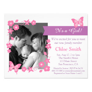 Elegant Photo Pink butterfly baby shower party Invite