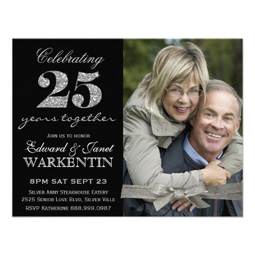 Elegant Photo Silver 25th Wedding Anniversary Personalized Invite