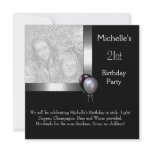 Elegant Photo Silver Black Balloon 21st Birthday Custom Invitations