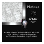 Elegant Photo Silver Black Balloon 21st Birthday Custom Invitations