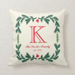 Elegant Pine Monogram Holiday Throw Pillow