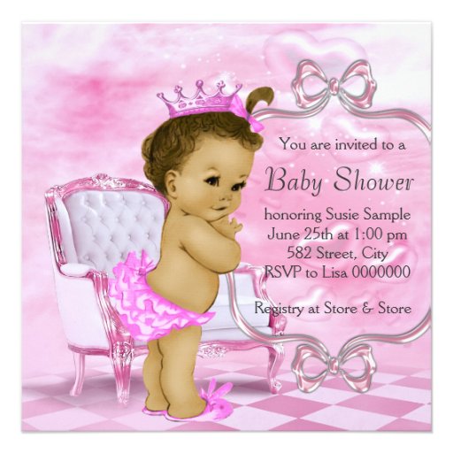 Elegant Pink African American Baby Shower Custom Invitation (front side)