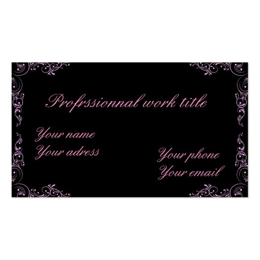 Elegant pink and black business cards (back side)