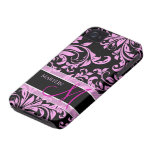 Elegant pink and black damask with monogram iPhone 4 covers