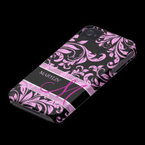 Elegant pink and black damask with monogram casemate cases