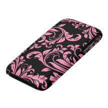 Elegant Pink and Black Floral Damask iPhone 3 Case-Mate Case