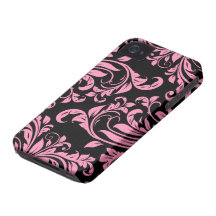 Elegant Pink and Black Floral Damask iPhone 4 Covers