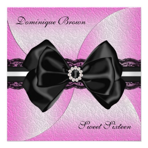 Elegant Pink and Black Invite with Diamond Bow