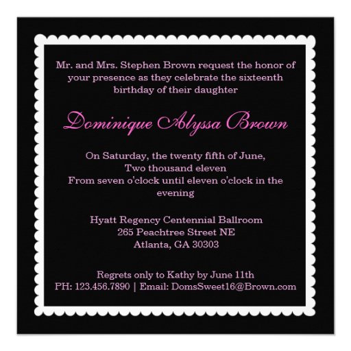 Elegant Pink and Black Invite with Diamond Bow
