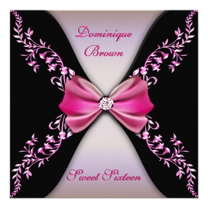 Elegant Pink and Black Invite with Diamond Bow