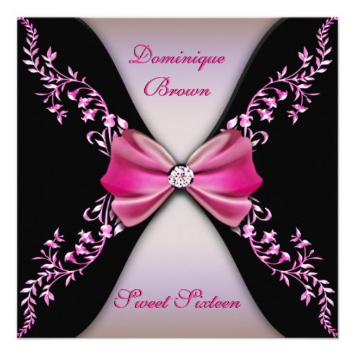 Elegant Pink and Black Invite with Diamond Bow (front side)