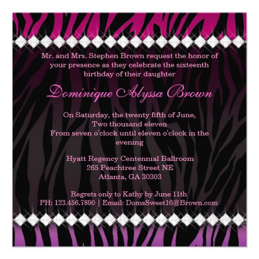 Elegant Pink and Black Jeweled Zebra Invite