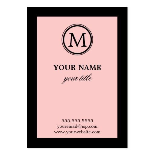 Elegant Pink and Black Monogram Business Cards (front side)