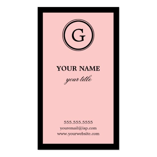Elegant Pink and Black Monogram Business Cards (front side)