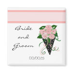Elegant Pink and Black Wedding Bouquet Fridge Magnet