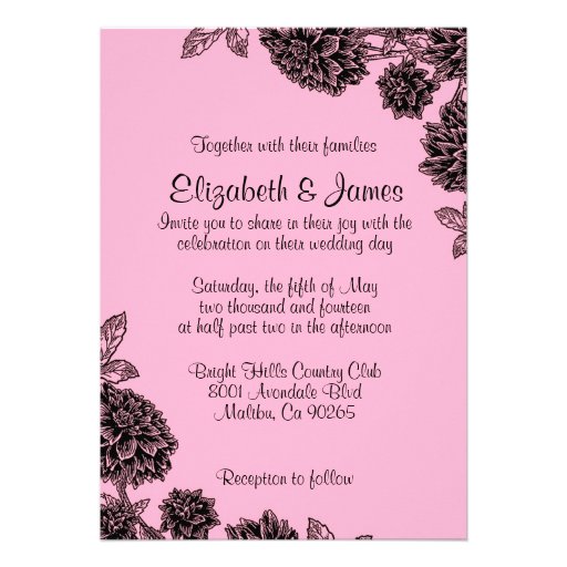 Elegant Pink And Black Wedding Invitations