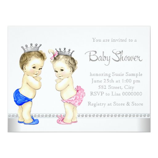 Elegant Pink and Blue Twin Baby Shower Invite