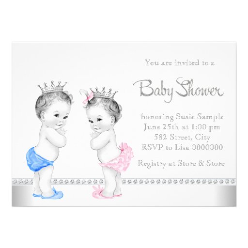 Elegant Pink and Blue Twins Baby Shower Personalized Announcements (front side)