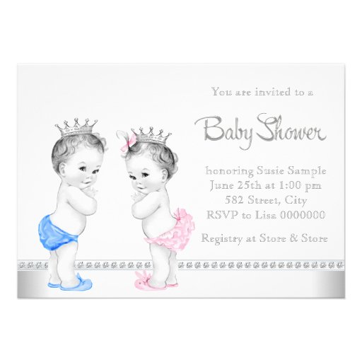 Elegant Pink and Blue Twins Baby Shower Personalized Announcements (front side)
