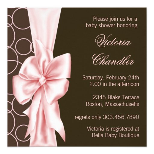 Elegant Pink and Brown Baby Girl Shower Invitation