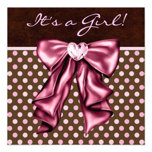 Elegant Pink and Brown Baby Girl Shower Custom Invitations