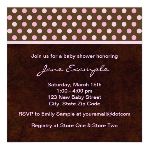 Elegant Pink and Brown Baby Girl Shower Personalized Invite