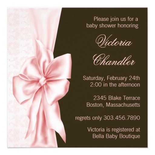 Elegant Pink and Brown Damask Baby Girl Shower Invite