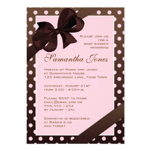 Elegant Pink and Brown Polka Dot Baby Shower Custom Announcements