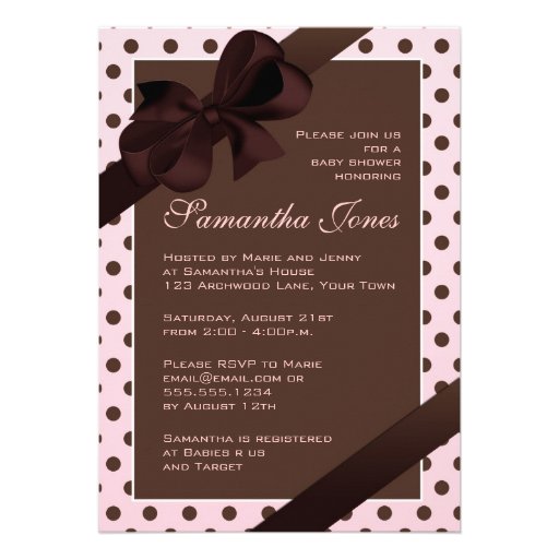 Elegant Pink and Brown Polka Dot Baby Shower Personalized Announcement