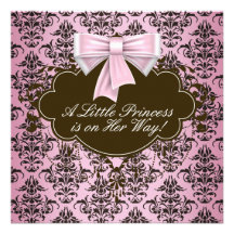 Elegant Pink and Brown Princess Baby Shower Custom Invites