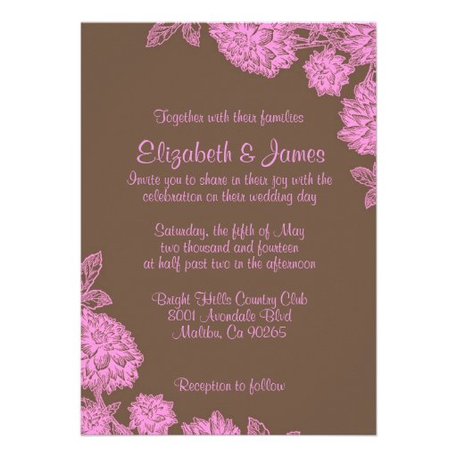 Elegant Pink And Brown Wedding Invitations