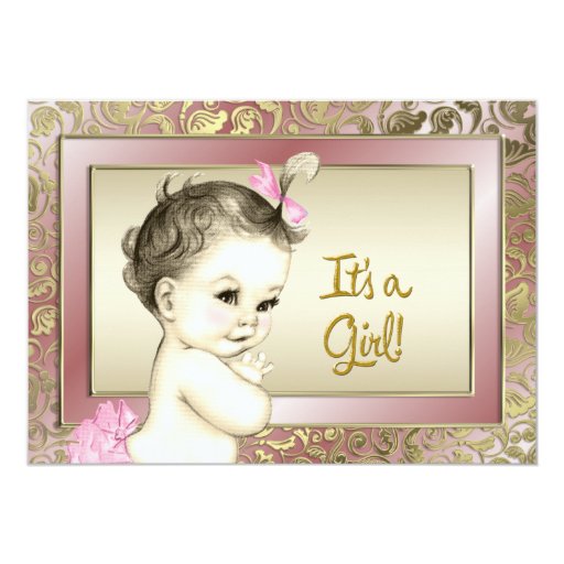 Elegant Pink and Gold Baby Shower Personalized Invites